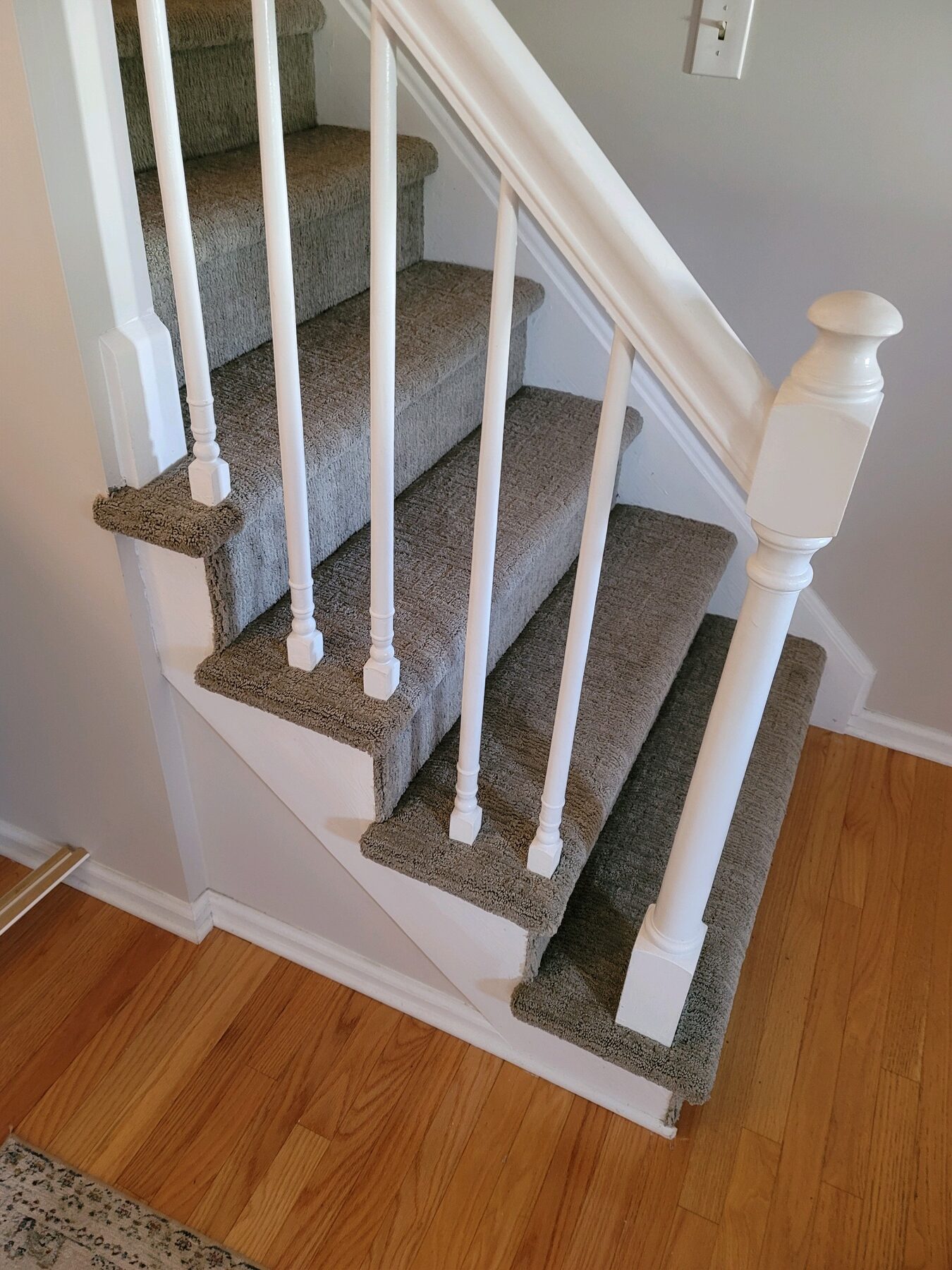 Custom carpet installation on stairs