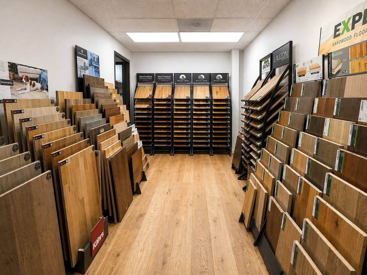 Hardwood flooring samples in the Albany showroom