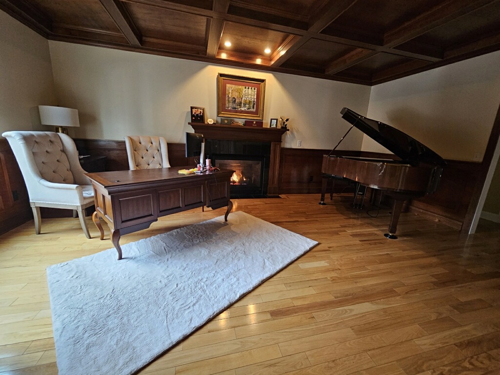 Hardwood flooring samples and finish display in the showroom