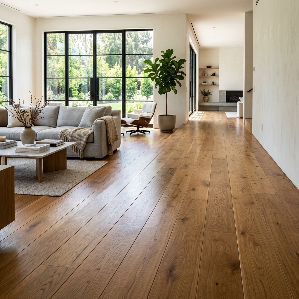 Hardwood flooring showroom display with wood samples